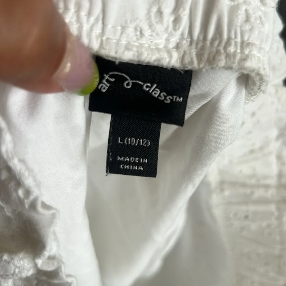Art Class Shorts White Eyelet‎ Kids Girls L 10/12 Lined Drawstring Cotton Summer
